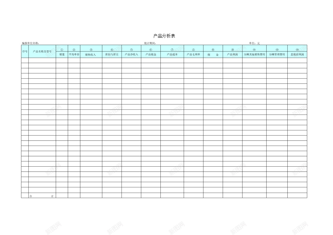 产品分析表办公Excel_新图网 https://ixintu.com 产品 分析
