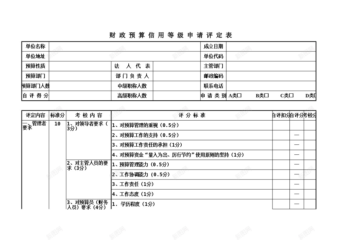 财政预算信用等级申请评定表办公Excel_新图网 https://ixintu.com 信用 申请 等级 评定 财政 预算