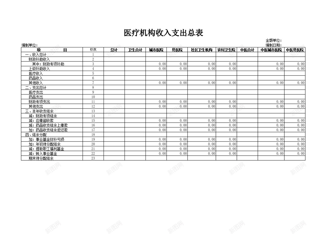 医疗机构收入支出总表办公Excel_新图网 https://ixintu.com 医疗机构 总表 支出 收入