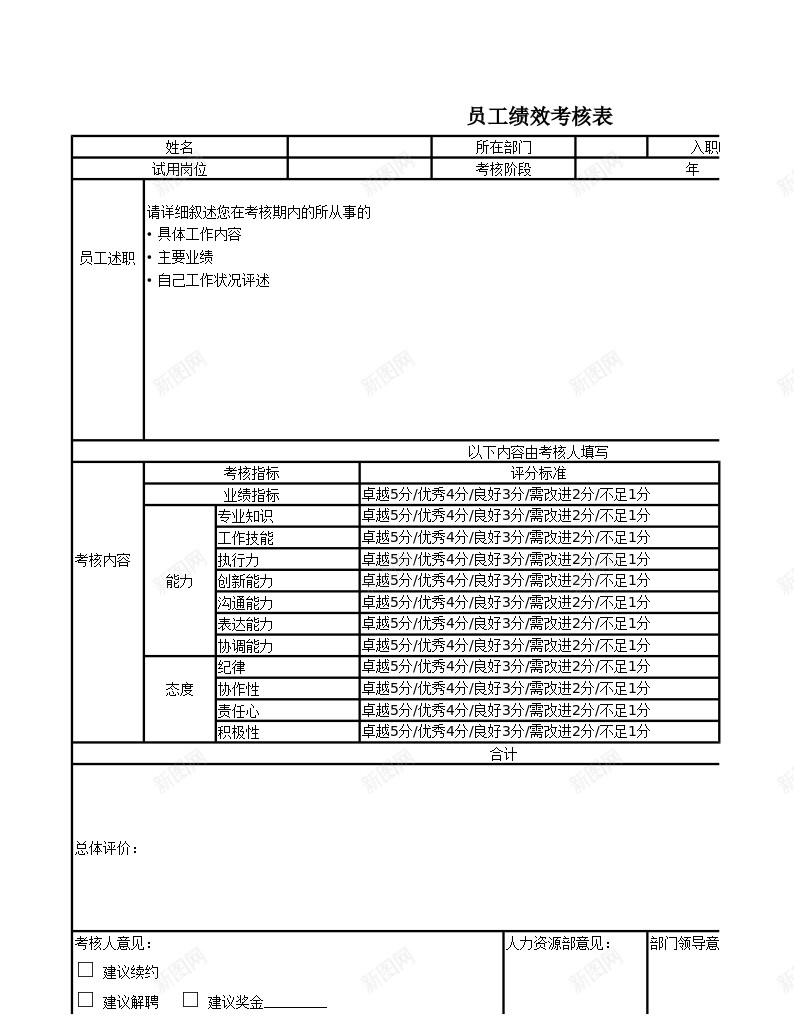 员工绩效考核表Excel图表模板办公Excel_新图网 https://ixintu.com 员工 图表 模板 绩效 考核表