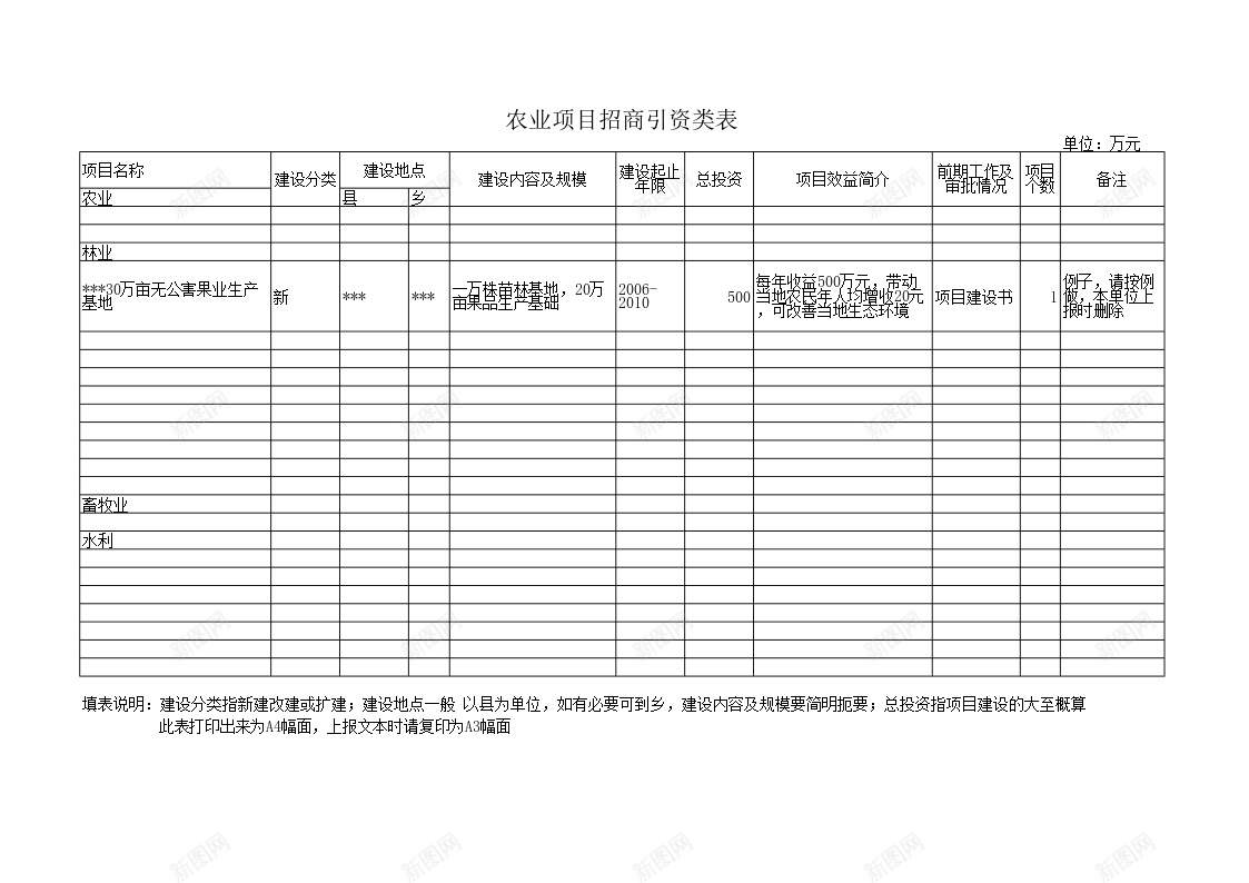 农业项目招商引资类表办公Excel_新图网 https://ixintu.com 农业 招商引资 类表 项目