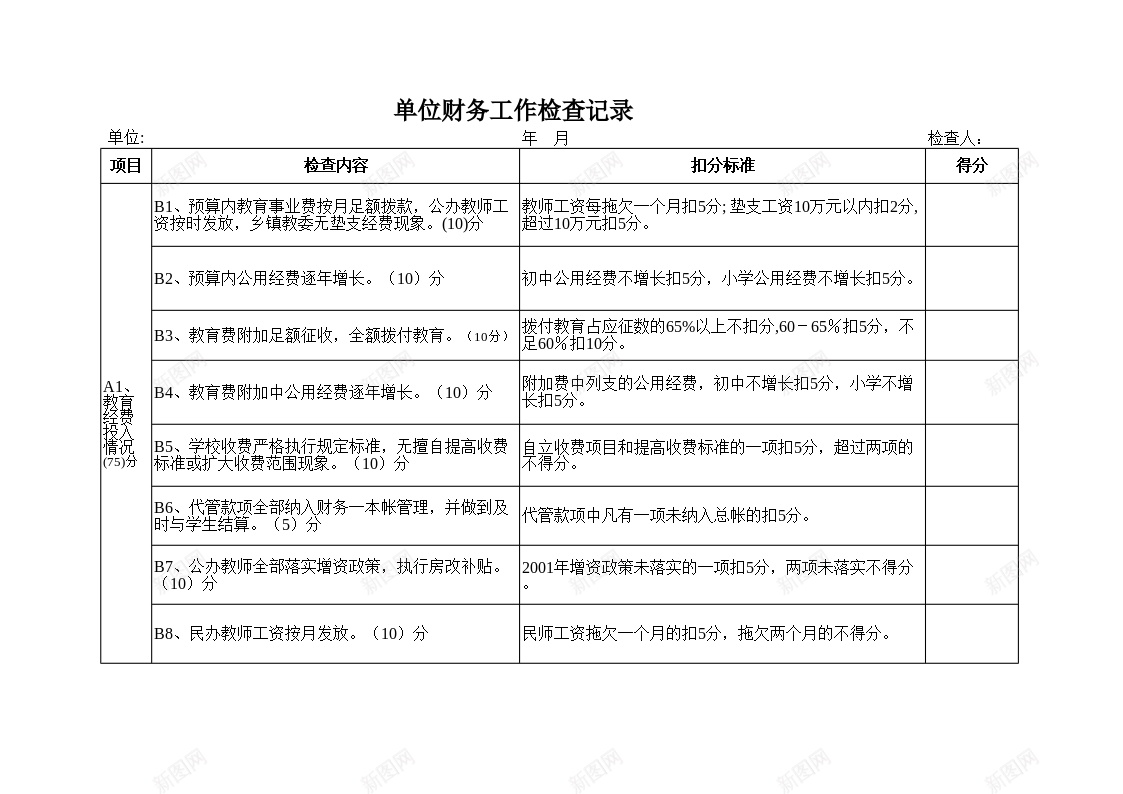 单位财务工作检查记录办公Excel_新图网 https://ixintu.com 单位 工作 检查 记录 财务