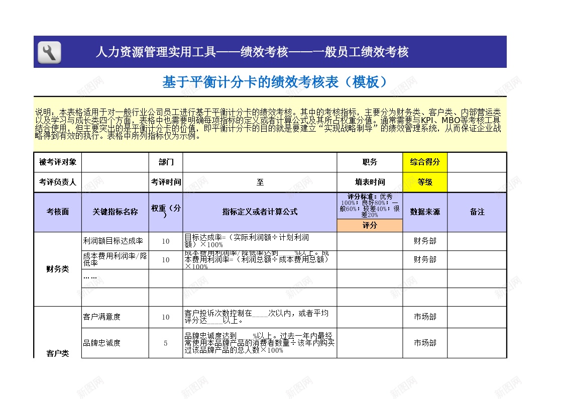 基于平衡计分卡的绩效考核表模板办公Excel_新图网 https://ixintu.com 基于 平衡 模板 绩效 考核表 计分