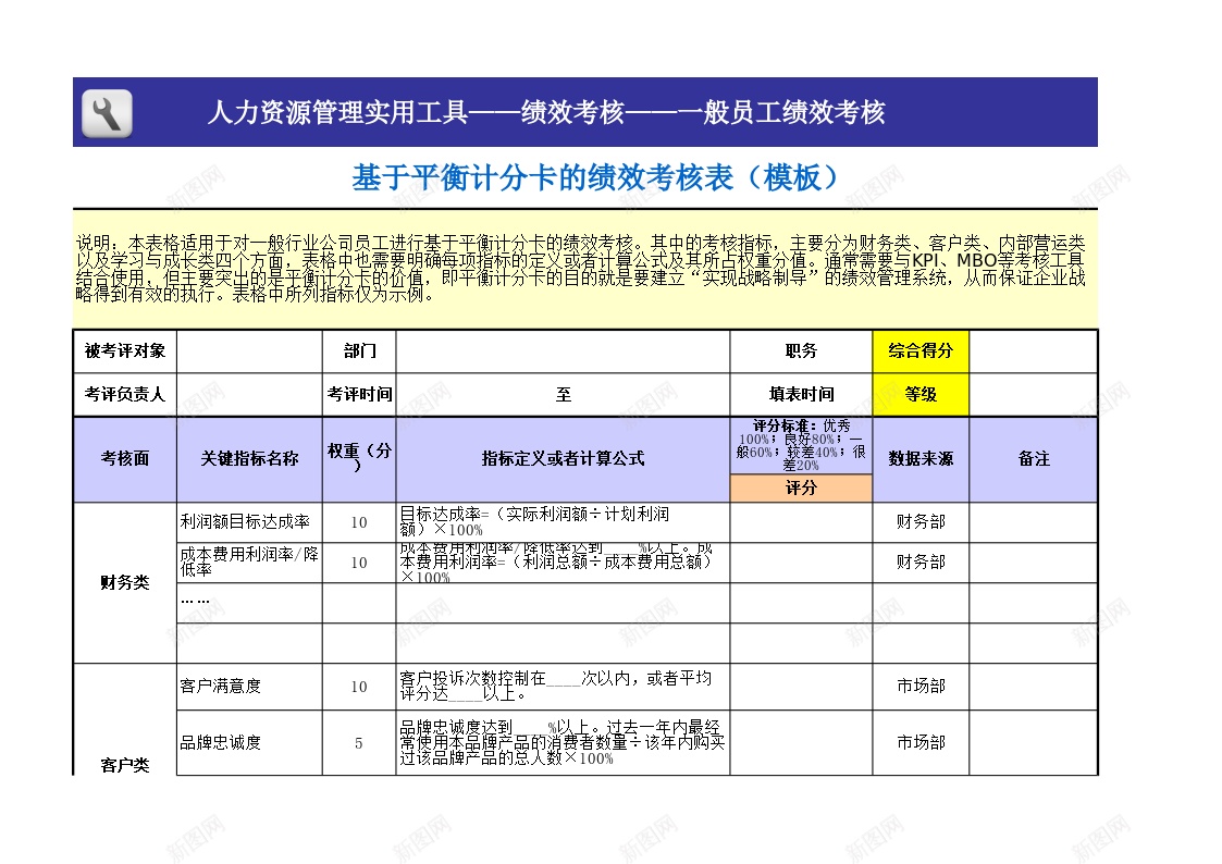 基于平衡计分卡的绩效考核表模板办公Excel_新图网 https://ixintu.com 基于 平衡 模板 绩效 考核表 计分