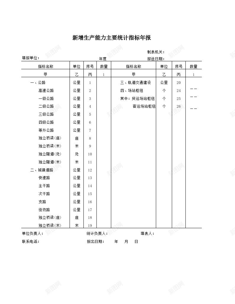 新增生产能力主要统计指标年报办公Excel_新图网 https://ixintu.com 主要 年报 新增 生产能力 统计指标