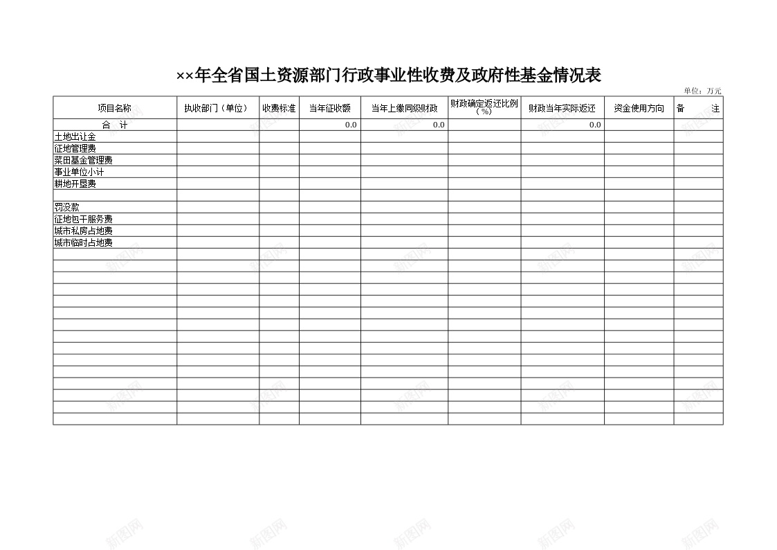 全省国土资源部门行政事业性收费及政府性基金情况表办公Excel_新图网 https://ixintu.com 事业性 全省 国土资源 基金 情况表 收费 政府性 行政 部门