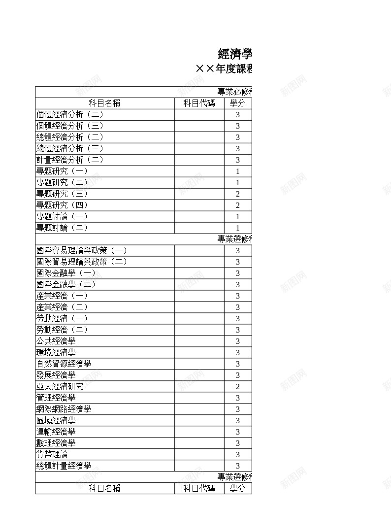 大学年度課程規劃表办公Excel_新图网 https://ixintu.com 大学 学年度 規劃 課程