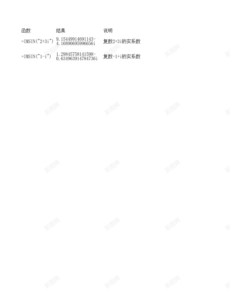 IMSIN工程函数办公Excel_新图网 https://ixintu.com 函数 工程