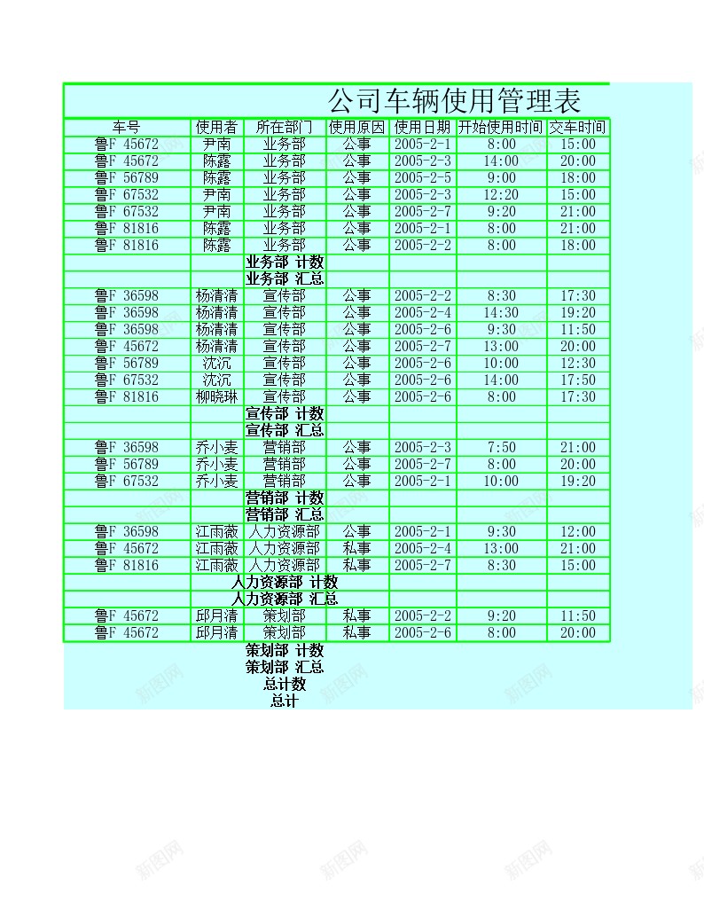 车辆使用管理办公Excel_新图网 https://ixintu.com 使用 管理 车辆