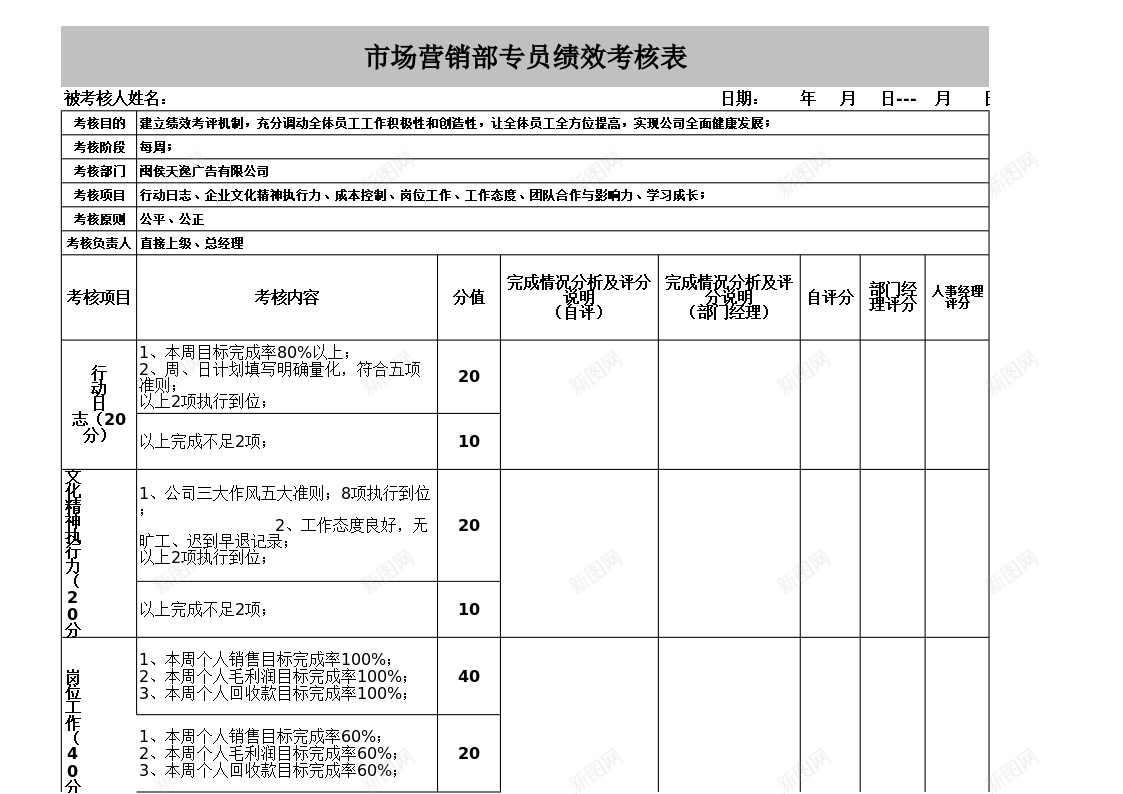 员工绩效考核表1办公Excel_新图网 https://ixintu.com 员工 绩效 绩效考核PPT 考核表