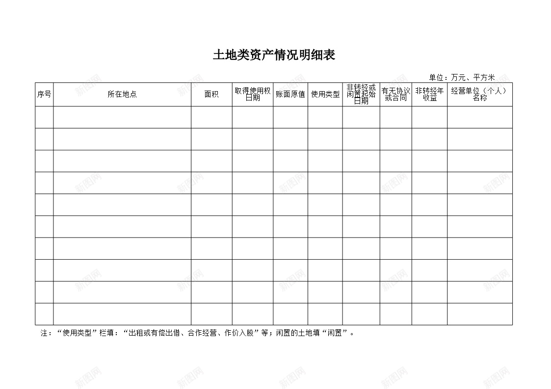 土地类资产情况明细表办公Excel_新图网 https://ixintu.com 土地 情况 明细表 资产