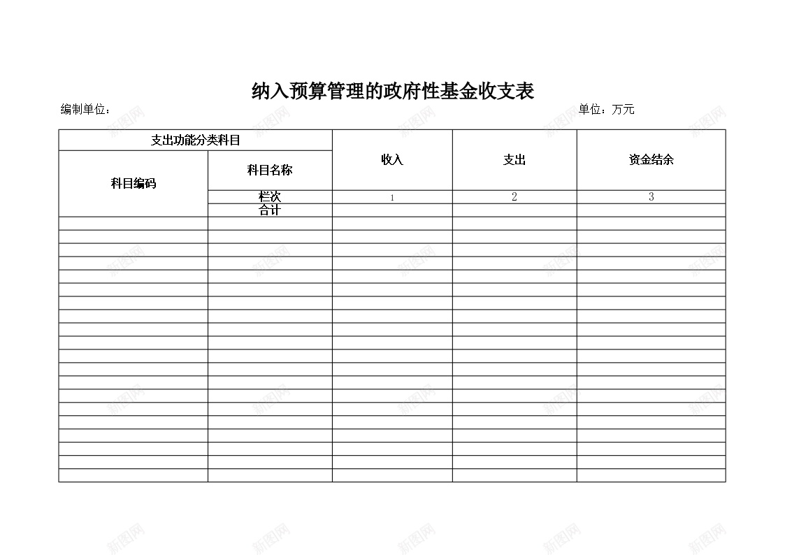 纳入预算管理的政府性基金收支表办公Excel_新图网 https://ixintu.com 基金 收支 政府性 管理 纳入 预算