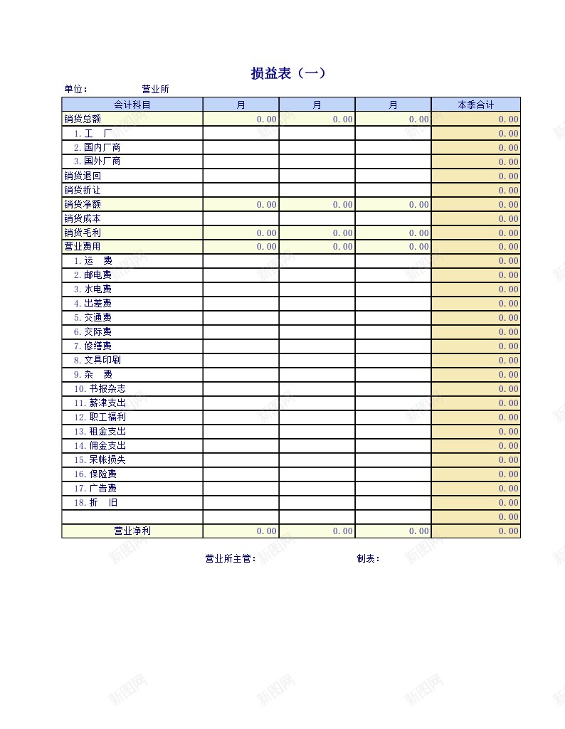 企业公司的损益表办公Excel_新图网 https://ixintu.com 企业 公司 损益表