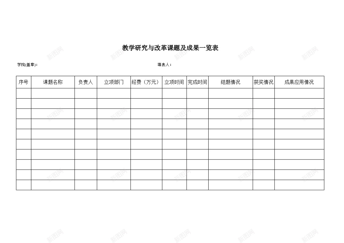 教学研究与改革课题及成果一览表办公Excel_新图网 https://ixintu.com 一览表 成果 改革 教学研究 课题