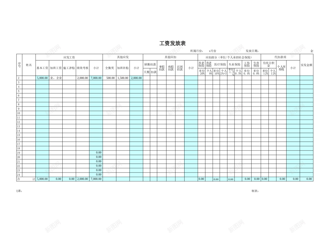 工资计算表办公Excel_新图网 https://ixintu.com 工资 计算