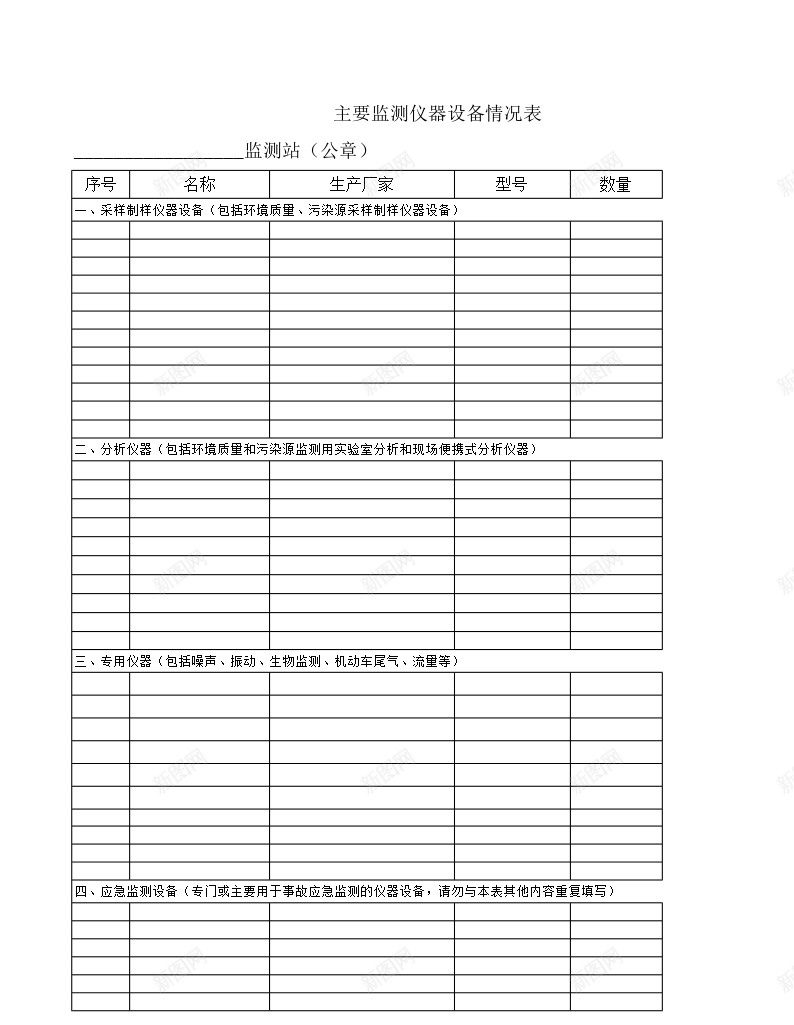 主要监测仪器设备情况表办公Excel_新图网 https://ixintu.com 主要 仪器设备 情况表 监测