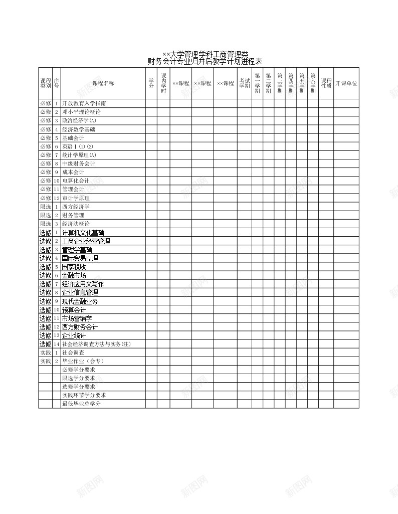 大学管理学科工商管理类教学计划办公Excel_新图网 https://ixintu.com 大学 学科 工商管理 教学计划 管理 管理学