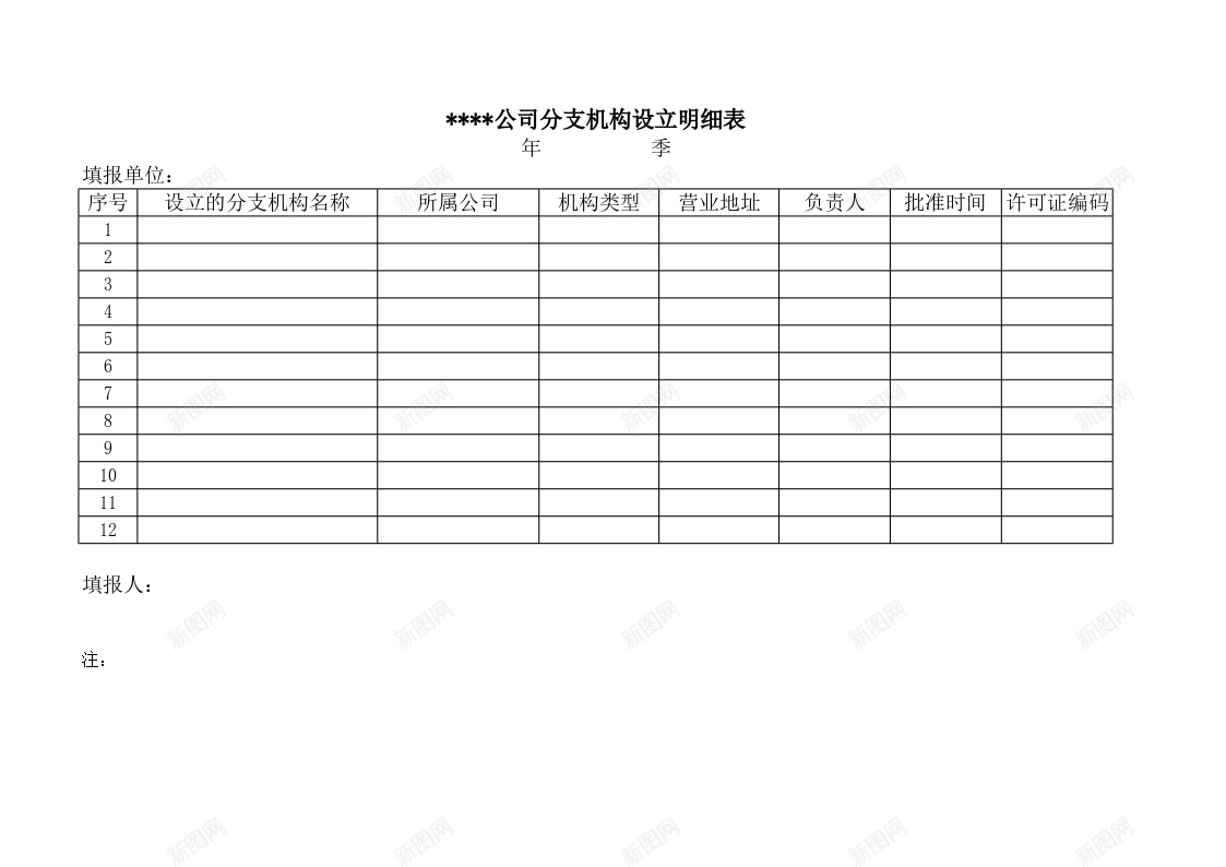 公司分支机构设立明细表Excel图表模板办公Excel_新图网 https://ixintu.com 公司 分支 图表 明细表 机构 模板 设立