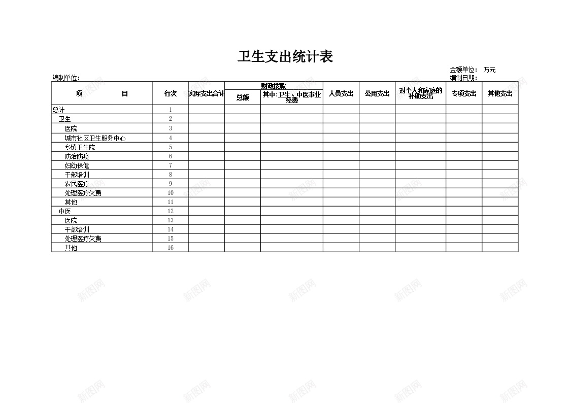 卫生支出统计表办公Excel_新图网 https://ixintu.com 卫生 支出 统计表