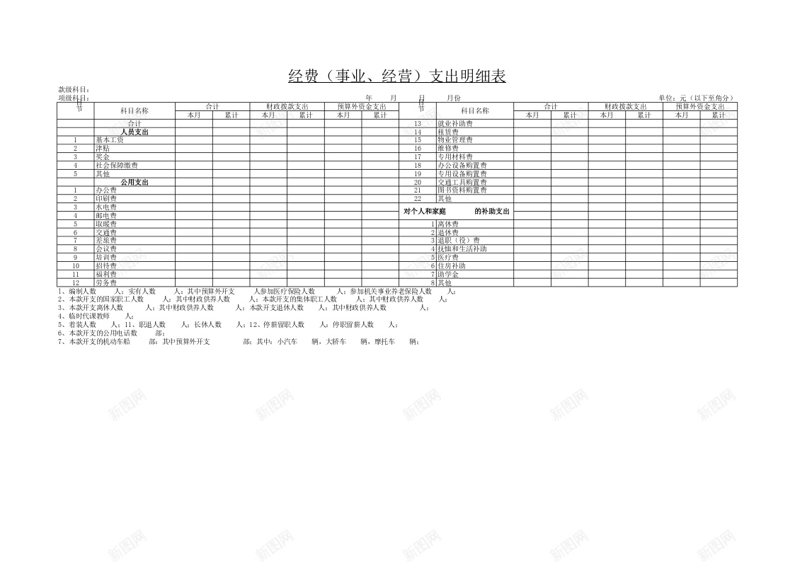 经费事业经营支出明细表办公Excel_新图网 https://ixintu.com 事业 支出 明细表 经营 经费