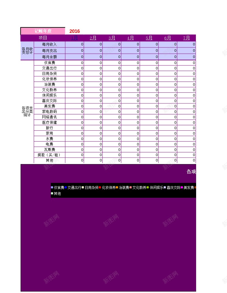 2016家庭记账表xls办公Excel_新图网 https://ixintu.com 家庭 记账