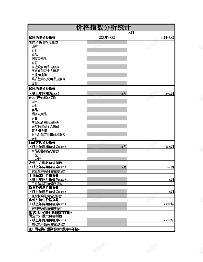 居民消费价格指数分析统计办公Excel_新图网 https://ixintu.com 价格指数 分析 居民 消费 统计