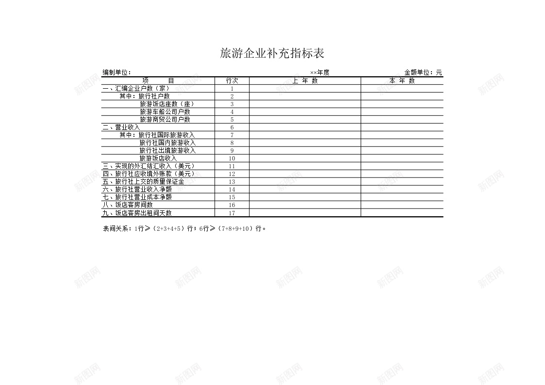 旅游企业补充指标表办公Excel_新图网 https://ixintu.com 企业 指标 旅游 补充