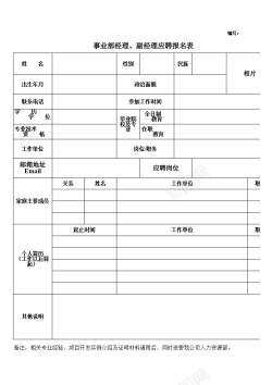 事业部经理副经理应聘报名表