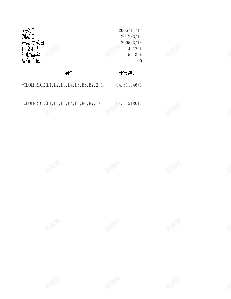 ODDLPRICE财务函数办公Excel_新图网 https://ixintu.com 函数 财务