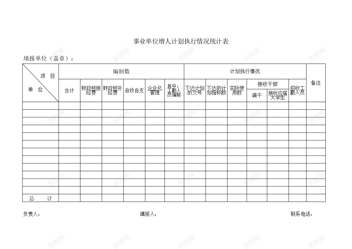 事业单位增人计划执行情况统计表办公Excel_新图网 https://ixintu.com 事业单位 增人 执行情况 统计表 计划