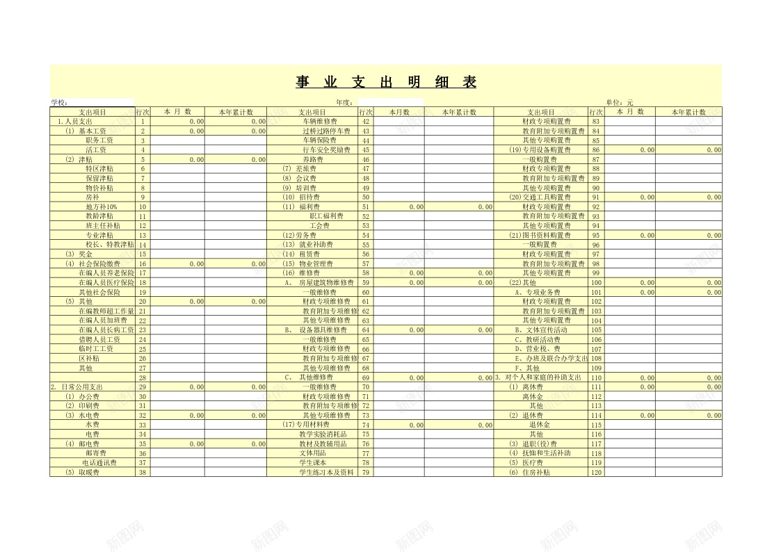 事业支出明细表办公Excel_新图网 https://ixintu.com 事业 支出 明细表