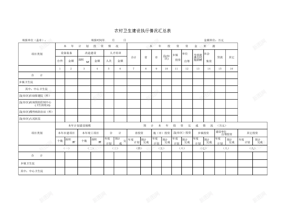 农村卫生建设执行情况汇总表办公Excel_新图网 https://ixintu.com 农村 卫生 建设 执行情况 汇总表