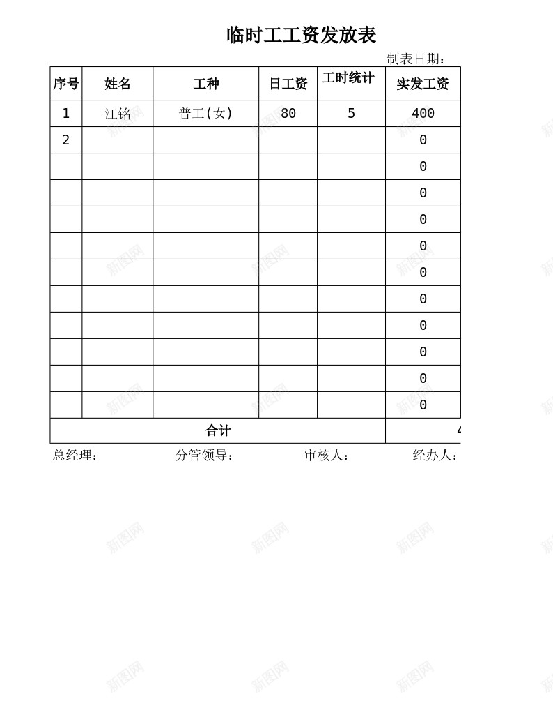 临时工工资表办公Excel_新图网 https://ixintu.com 临时工 工资