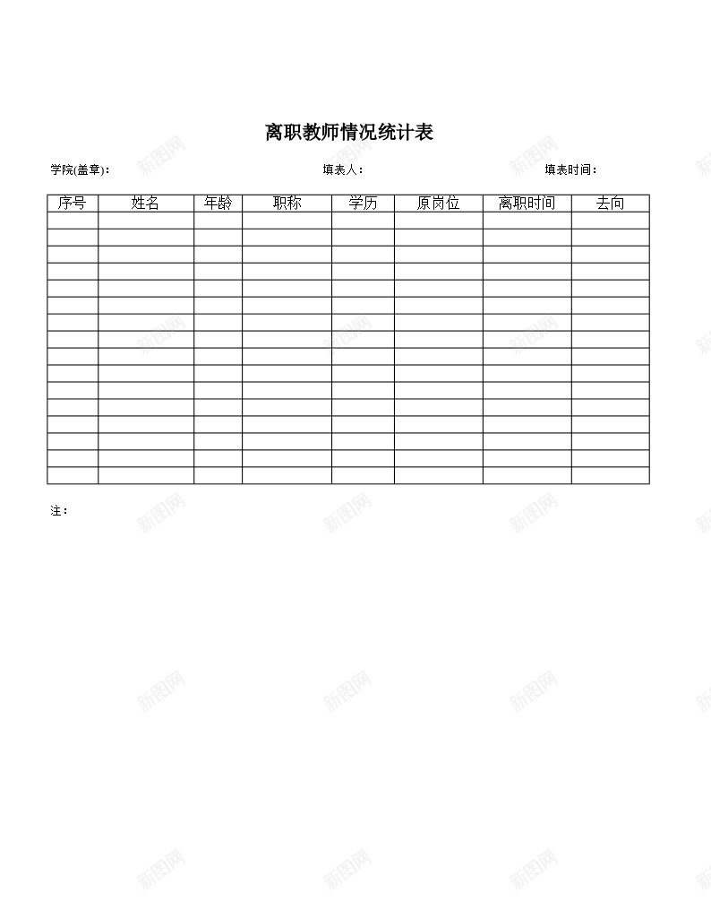 离职人员统计表办公Excel_新图网 https://ixintu.com 人员 离职 统计表