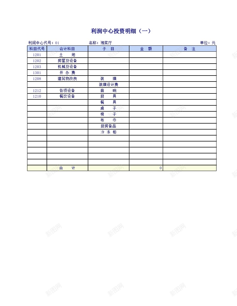 利润中心投资明细办公Excel_新图网 https://ixintu.com 中心 利润 投资 明细