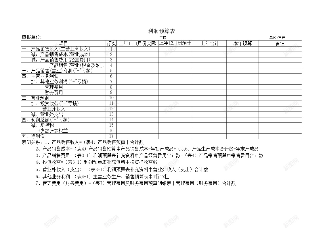 利润预算表办公Excel_新图网 https://ixintu.com 利润 预算