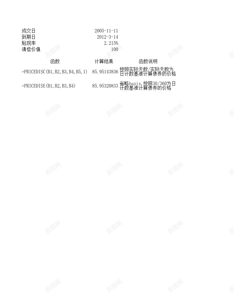 PRICEDISC财务函数办公Excel_新图网 https://ixintu.com 函数 财务