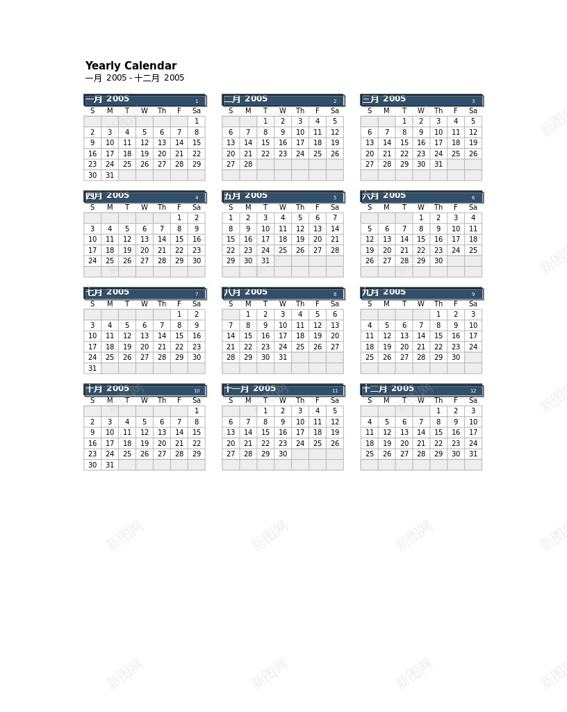 年历办公Excel_新图网 https://ixintu.com 年历