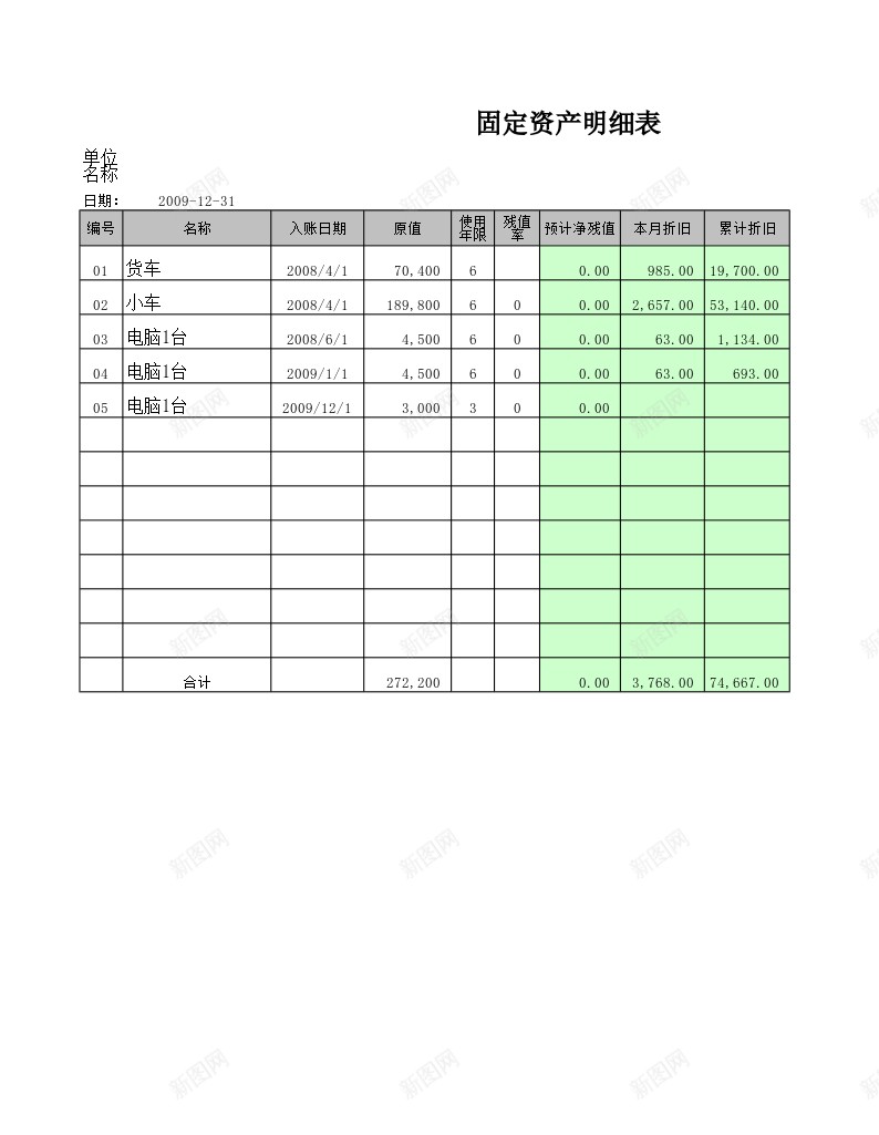 固定资产明细表办公Excel_新图网 https://ixintu.com 固定资产 明细表