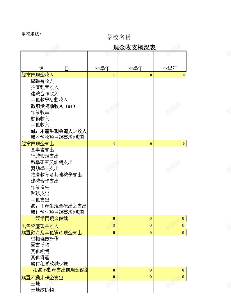 学校现金收支概況表办公Excel_新图网 https://ixintu.com 学校 收支 概況 现金