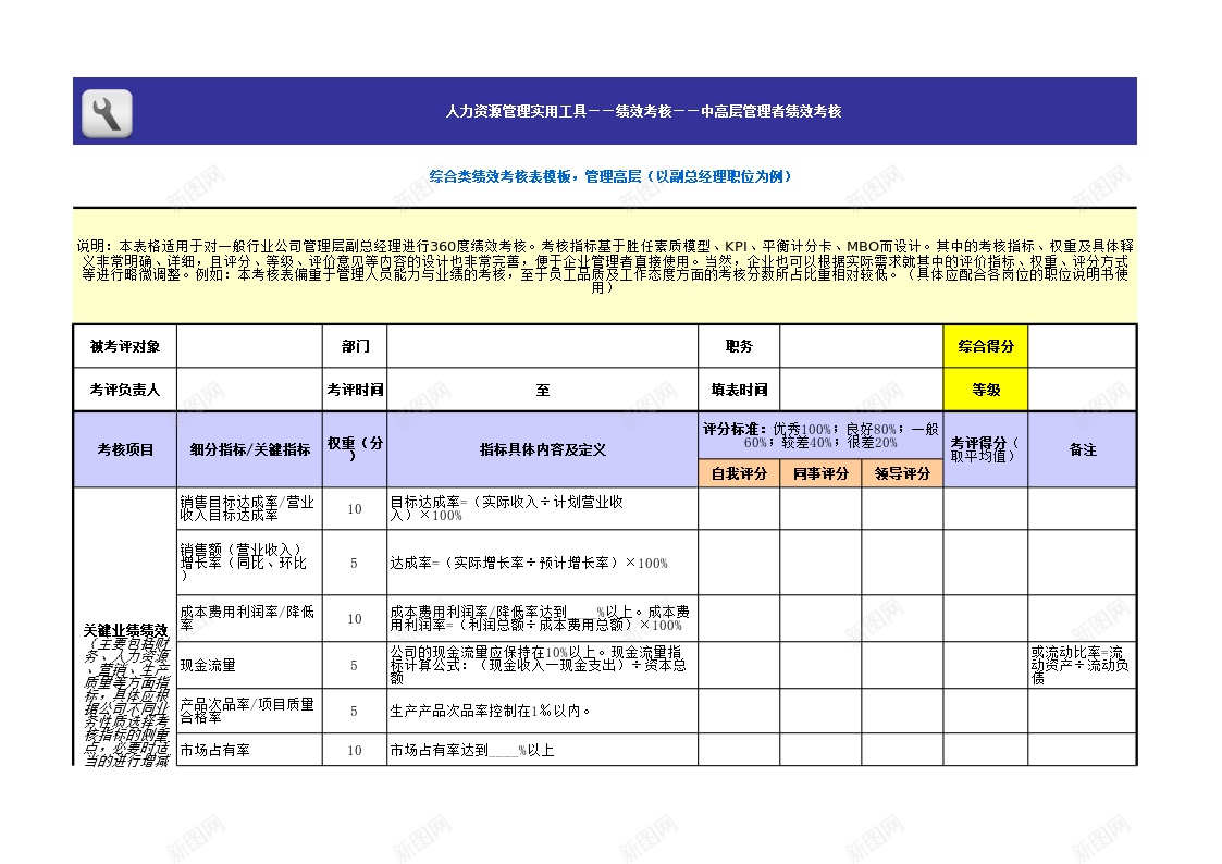 综合类绩效考核表模板管理高层办公Excel_新图网 https://ixintu.com 模板 管理 绩效 综合类 考核表 高层