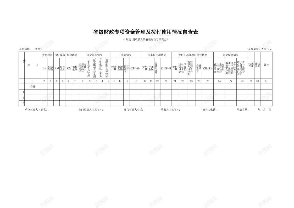 省级财政专项资金管理及拨付使用情况自查表办公Excel_新图网 https://ixintu.com 专项 使用 情况 拨付 查表 省级 管理 自查 财政 资金