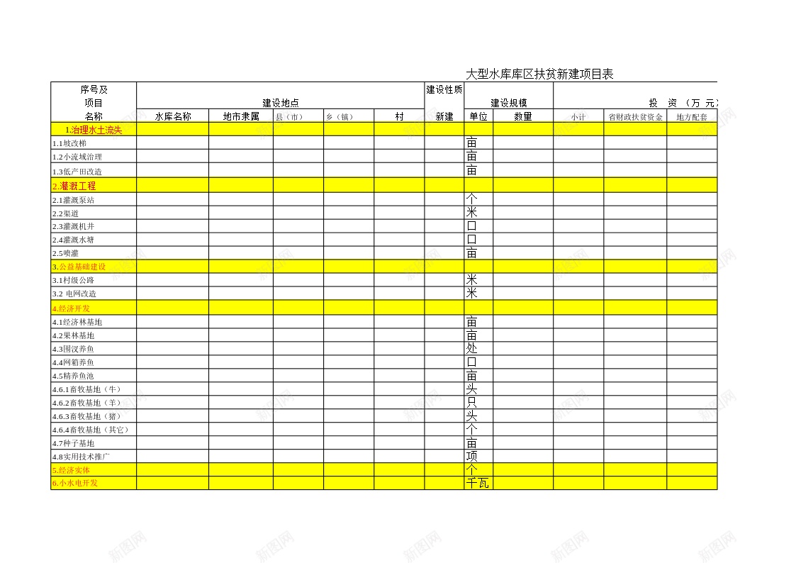 大型水库库区扶贫新建项目表办公Excel_新图网 https://ixintu.com 大型 库区 扶贫 新建 水库 项目表