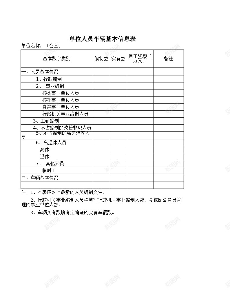 单位人员车辆基本信息表办公Excel_新图网 https://ixintu.com 人员 信息 单位 基本 车辆