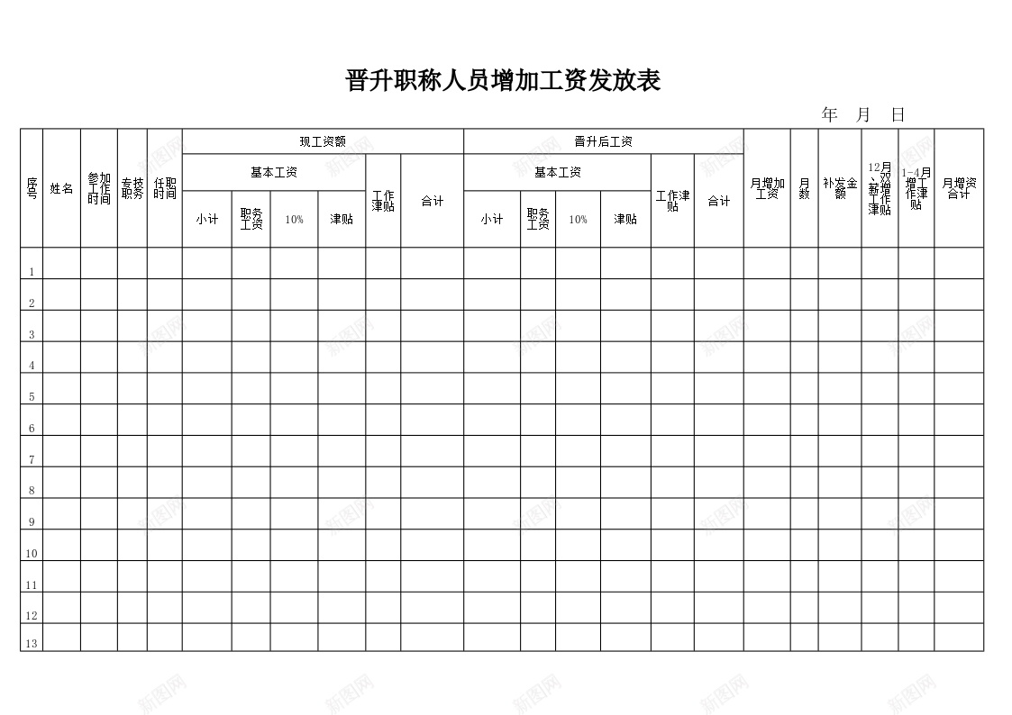 晋升职称人员增加工资发放表办公Excel_新图网 https://ixintu.com 人员 发放 增加 工资 晋升 职称