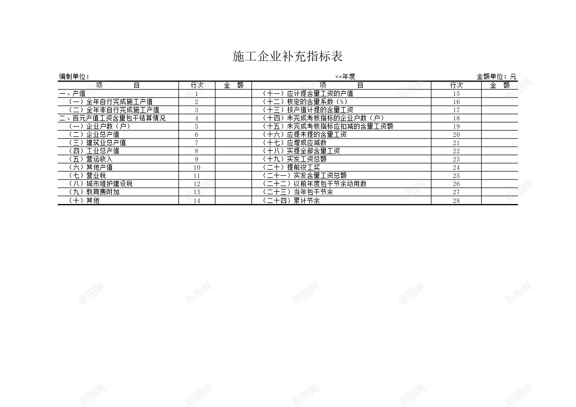 施工企业补充指标表办公Excel_新图网 https://ixintu.com 指标 施工企业 补充