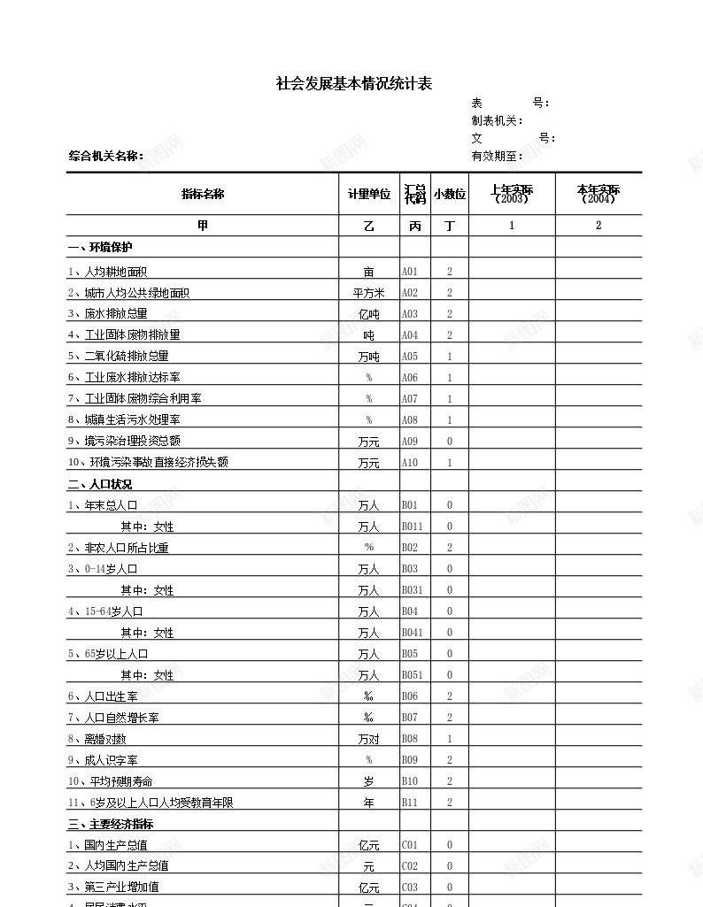 社会发展基本情况统计表办公Excel_新图网 https://ixintu.com 基本情况 社会发展 统计表