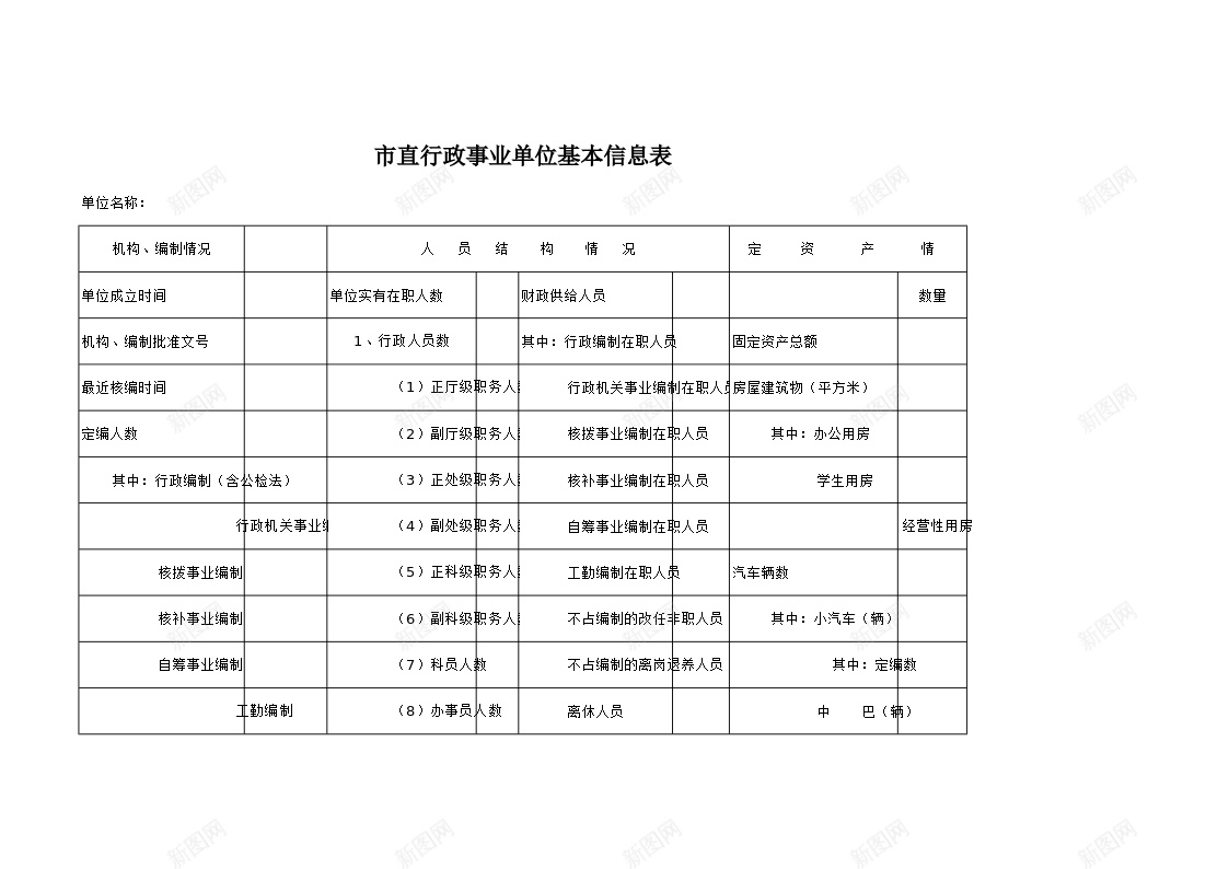 市直行政事业单位基本信息表格办公Excel_新图网 https://ixintu.com 信息 基本 市直 行政事业单位 表格