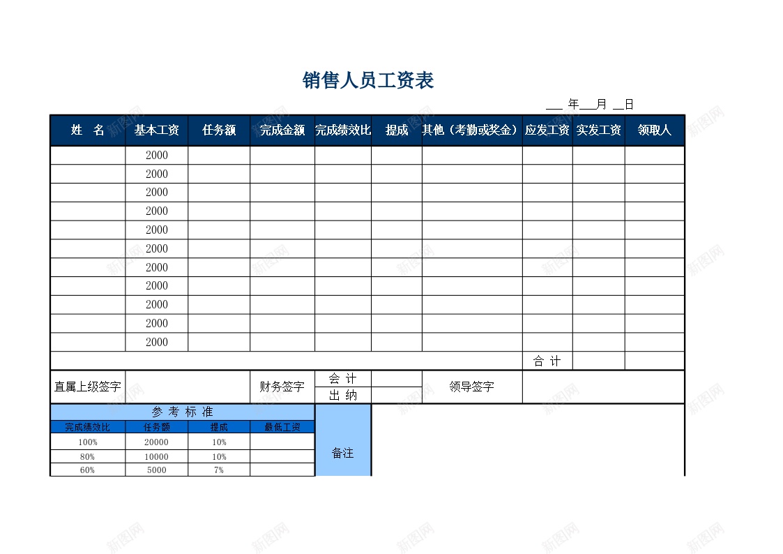 销量人员工资表办公Excel_新图网 https://ixintu.com 人员 工资 销量