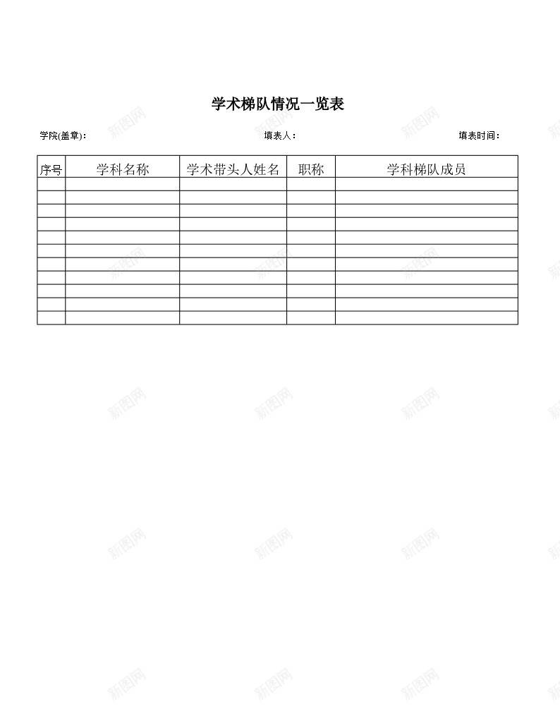 学院学术梯队情况统计表办公Excel_新图网 https://ixintu.com 学术 学院 情况 梯队 统计表